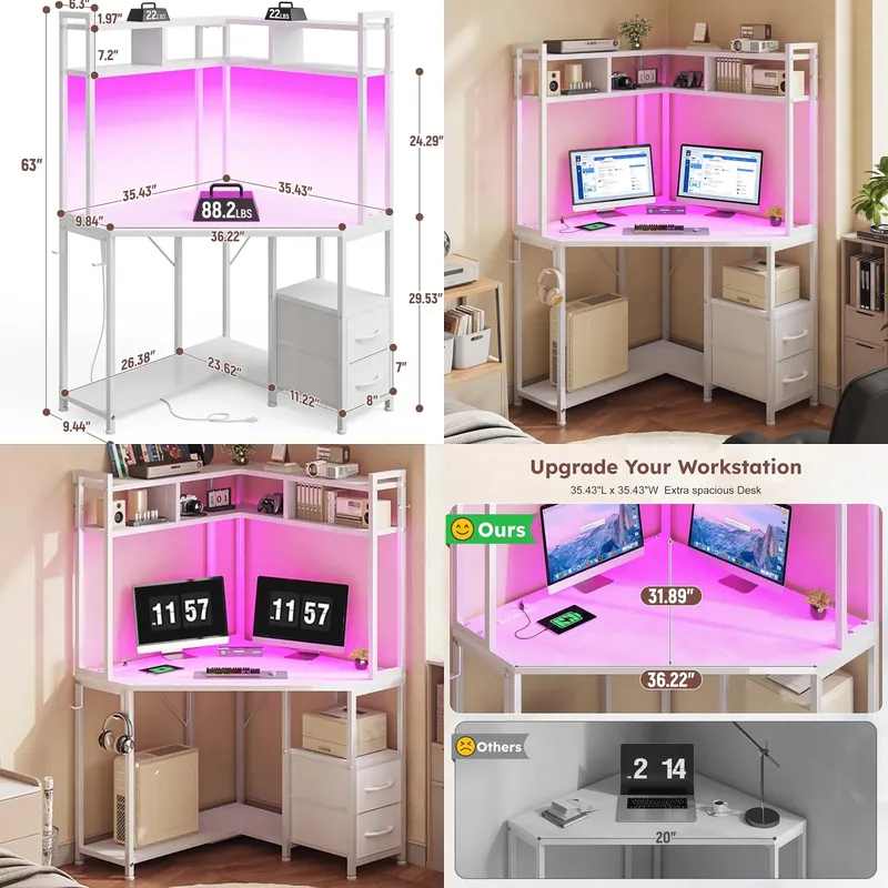 Home Office Printer - Çekmeceli L Şeklinde Köşe Çalışma Masası,
