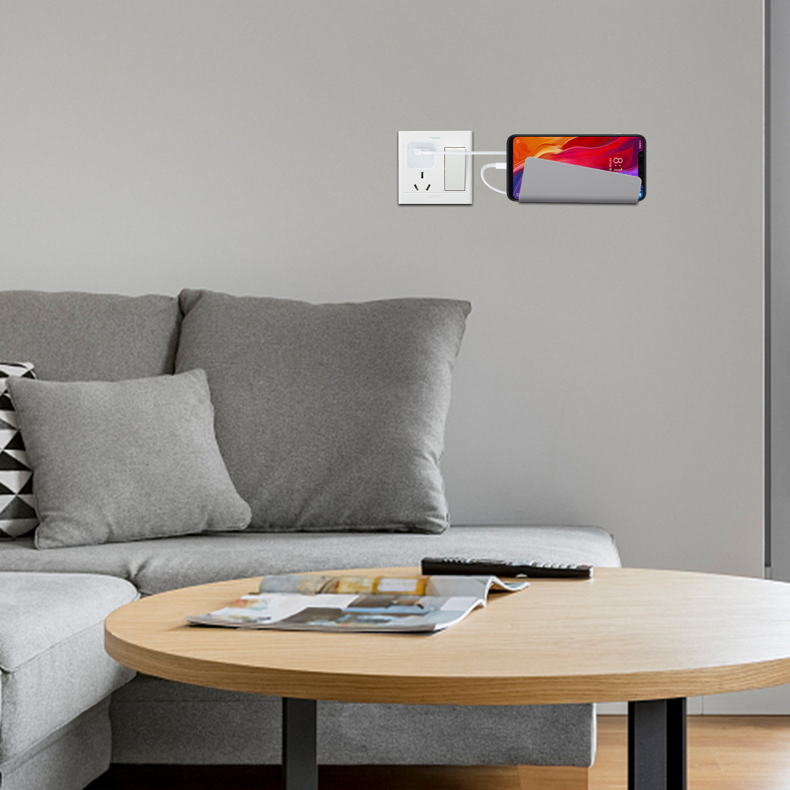Home Office Design - 2 Adet Telefon Şarj Cihazı Duvar